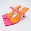 ZAR DTM Summer Women's Sho Rose Red Orange Splicing Belt Decoration Fashion High-Heeled Sandals