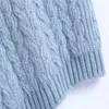 ZA Blue Cable Knit Gilet Pull Femmes V Col Lâche Hiver Tricoté Top Femme Mode Streetwear Vintage Pulls 210602