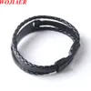 Wojiaer Men Retro Leather Black Charm Bracelets Listband Cuff for Lap編み織り織りマルチレイヤーバングルジュエリーBC012