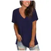 Dames Zomer Korte Mouw Vneck T-shirts Side Splitsen Casual Tops Comfort Losse Montage Blouse