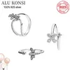 Passa Original Real 100% 925 Sterling Silver Pan Ring Butterfly och Blomma för Kvinnor Bröllopspar Ringar DIY Smycken