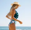 Seksi Backless Ruffles Bandaj Baskı Push Up Yastıklı Yüksek Bel Mayo Mayo Beachwear Sunbating Monokini 210625