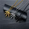 Collier feuille d'érable pour homme, pendentif en titane et acier, chaîne à breloques scintillantes, cadeau, accessoires bijoux Hip Hop