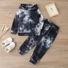 Children's Clothing Boys Girls Tie Dye Long Sleeve Blue Hooded Sweater Blue Pants Fashion Style Set 2021 Spring Autumn New X0902