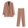 Kobiety 2 sztuki Zestaw garnitur Blazer i spodnie Eleganckie Wysokiej Mody Chic Lady Woman Blazer Outfits 210709