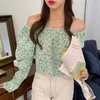 Korejpaa donna camicia estate estate coreano retrò elegante collo a una fila senza spalline senza spalline a schermo intero a schermo intero a soffietto a soffio a soffio a soffio 210526