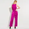 Kvinnors Jumpsuits Rompers Queenus Spring Summer Jumpsuit Vanliga Burgundy Pleated Patchwork Pocket Neck Ankel Bredben Lösa Eleganta Kvinnor