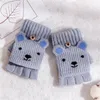 Five Fingers Gloves Half Finger Clamshell Women Winter Knitted Woolen Yarn Cut Cute Animal Warm