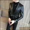 Mens Fur & Faux Outerwear Coats Clothing Apparel Leather Jacket Business Fashion Solid Color High Quality Casual Slim Brand Party Black Drop