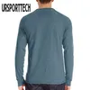 URSPORTTECH Marke Einfarbig T-shirts Männer Frühling Herbst Langarm Mode-Taste Design Dünne Beiläufige Herren T Shirts Atmungsaktiv G1229