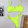 Vigorashely-Bikini con cuello en V para mujer, traje de baño Sexy de neón, traje de baño de corte alto, conjunto de Bikini brasileño para mujer, ropa de baño 2021