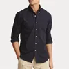 Wysokiej jakości koszule męskie Top mały haft haftowy bluzka długie rękaw stałe kolor Slim Fit Casual Business Clothing Koszula