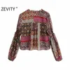 Zeefity Dames Vintage Paisley Bloem Print Casual Smock Chic Blouse Dames V-hals Agarische Kant Roupas Femininas Shirts Tops LS6988 210603