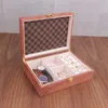 Obserwuj pudełka skrzynki drewniane pudełka do przechowywania organizator luksusowy retro solidna skórzana skórzana szklana szklanka 12 epitopów WATC315R