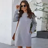 Robe 2021 automne hiver femmes décontracté couleur unie sur le genou col rond à manches longues poche pull Mini robe poche ample Y1006