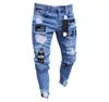 2021 Męskie Dżinsy Moda Skinny Prosto Slim Ripped Jean Elastyczne Casual Motocykl Motocykl Biker