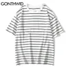 Casual Streetwear Striped Short Sleeve T-shirts Män Kvinnor Sommar Harajuku Hopp Tees Fashion Cotton Tshirt Toppar Man 210602