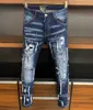 Men's Jeans 2022 Brand Biker Italy Mens Pants Men Slim Stretch Denim Trousers Blue Hole Pencil For 9717