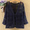 Sexy Hollow Lace Sunscreen Cardigan Sweater Women Wide Loose Air Conditioning Knitted Sweater Thin Section Female Spring Autumn 210806