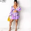 Bonnie Forest Bohemian Floral Print V Neck Tie Up Ruffle Skirt Two Piece Set Summer SundrVacation Outfits Beachwear Clubwear X0709