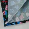 Tangada Mode Vrouwen Blauw Floral Print Losse Shirt Jurk Lange Mouw High Street Ladies Midi Jurk XN251 210609