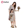 Summer and Spring Mosaic Solid Puff-sleeve Cotton Dresses for Mommy Me Matching Outfits 210528
