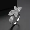 Cluster-Ringe FXLRY Elegantes einzigartiges Design Pave-Fassung CZ Rose Blume offen verstellbar Big Leaf für Frauen Mode Finger Accessorie217J