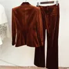 Nouvelle personnalité Top qualité femmes deux pièces pantalons ensembles costume Design original or velours un bouton Blazer FASHION SHOW pantalon évasé pantalons costumes d'affaires 3 couleurs