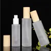 Vaso per crema in vetro smerigliato Flacone spray per lozione cosmetica con coperchi in legno di plastica imitato Contenitore ricaricabile 20 ml 30 ml 40 ml 50 ml 60 ml 80 ml 100 ml Bottiglie di imballaggio