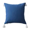 Cotton Linen Cushion Cover 30x50cm/45x45cm Pillow Cover Beige Grey Blue Yellow Boho Style Tassles for Sofa BedHome Decorative 210317