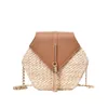 Hot Hexagon Ny Mulit Style Straw + PU Kedja Messenger Väskor Kvinnor Sommar Rattan Handgjorda Vävt Beach Boho Väskor Bolso Feminina