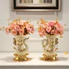 花瓶2021ヨーロッパスタイルの陶磁器の黄金の白鳥の花瓶の配置ダイニングテーブルの家の装飾アクセサリークリエイティブな象