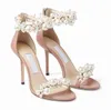 Braut Hochzeit Maisel Sandalen Schuhe Kristall verziertes Leder weiße Perlen Riemen Damen High Heels Lady Gladiator Sandalen EU35-43