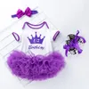 INS BABY BIRGH 1st Birthday Princess Romper Dress 0-24 Month Newbort Infant Tutu Skirts Cotton Romper+Skirt+Shoes+HeadBand = 4PCS/セット