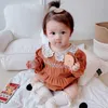 Baby Girl Embroidery Romper Korean Style born Plaid Rompers Toddler Girls Long Sleeve Bodysuit Infant Onesie 210615