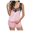 Pijamas de mujer Camisón con cuello en V Estiramiento Satén Babydoll Encaje Lencería sexy Ropa de dormir Menina Pijamas Ropa de dormir Conjunto de camisón Q0706