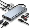 11 em 1 adaptador de estação de docking hub USB com 4K HDMI, VGA, tipo C PD, porta Ethernet RJ45, cartões SD / TF, 3,5 mm AUX, MacBook compatível Pro / Air