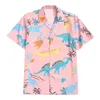 Mode Hawaiian Shirts för män Hawaiian Mens Dinosaur Tecknad filmtryckt Vit Rosa T-shirts Män Koreansk Casual Semesterskjorta 210527