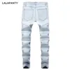 LALAPANTY Vestuário Jeans slp Azul/Preto Destroyed Masculino Slim Denim Straight Biker Skinny Jeans Masculino Jeans Rasgados Calças