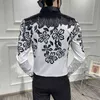 Camicia con stampa patchwork fiore bianco nero Camisa Slim Fit Masculina Camicia formale sociale per uomo Camicia coreana Prom Club G0105