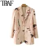 TRAF femmes mode unique bouton imprimé Blazer manteau Vintage à manches longues poches vêtements de dessus pour femmes Chic Veste 211122