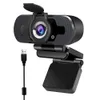 Webkamera med inbyggd MIC USB Auto Focus PC Webcam Sekretess 1080p FHD Cover Office Caring Computer Supplies