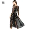 LY Varey Lin Spring Kobiety Tulle Koronki Sukienka Sexy Hollow Out Haft Plus Rozmiar 4XL O Neck Elegancki Kwiatowy 210526