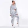 Kobiety Seamless Siłownia Zestawy Wysokiej Talii Siłownia Mesh Legginsy Koszule Koszule Długi Rękaw Fitness Trening Sporty Bieganie Cienkie Zestawy sportowe 210925