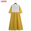 Tangada Moda Kobiety Kolor Blok Długa Sukienka Oversized Vintage Z Długim Rękawem Dorywczo Damska Dress 6Z105 210609