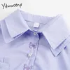 Yitimuceng Bow Haft Bluzka Kobiety Przycisk Koszule Luźne Solidna Wiosna Moda Koreański Długi Rękaw Dwurelowiec Topy 210601