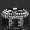 3pcs/set Charm Jewelry Luxury Crown Handmade Men Enamel Roman Numeral Bangles Hemp Rope Buckle Open Stainless Steel Micro Pave CZ