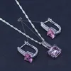 Prinsessan rosa kristall vit cz silverfärg smycken uppsättningar för kvinnor hängen / hoop örhängen / ringar / halsband Pretty smycken för kärlek h1022
