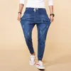 7XL 8XL Plus Storlek Stretch Mäns Jeans 2021 Fashion Trend Elastisk Midja Harembyxor Brand Blue Distressed Casual Denim Byxor