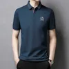 Browon Summer T Shirt dla mężczyzn Haft Krótki Rękaw Soft Seat Tops Fit Turn-Down Smart Casual Work Odzież 210716